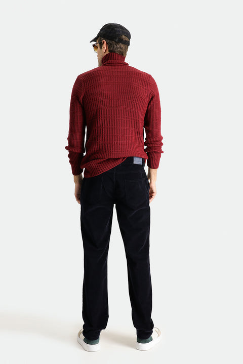 Koyu Lacivert Regular Fit Standart Kesim Likralı Kadife Pantolon