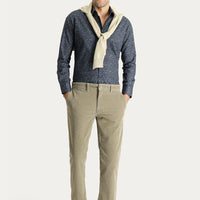 Açık Vizon Slim Fit Dar Kesim Likralı Kadife Pantolon