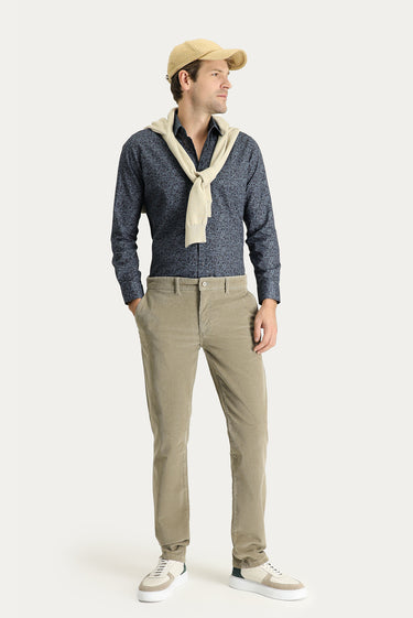 Açık Vizon Slim Fit Dar Kesim Likralı Kadife Pantolon