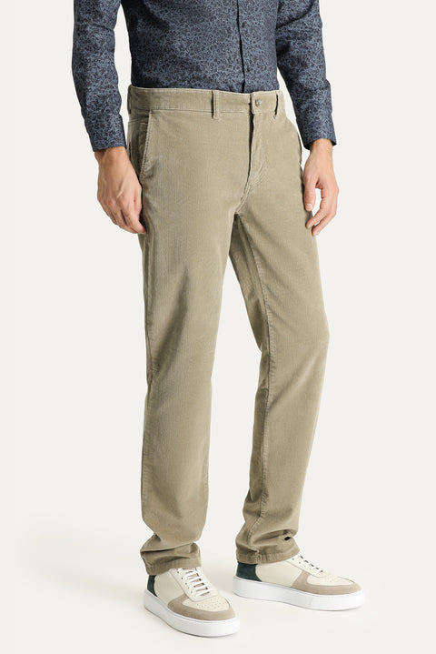 Light Mink Regular Fit Standard Cut Lycra Velvet Trousers