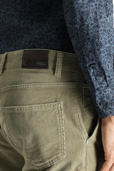 Açık Vizon Slim Fit Dar Kesim Likralı Kadife Pantolon