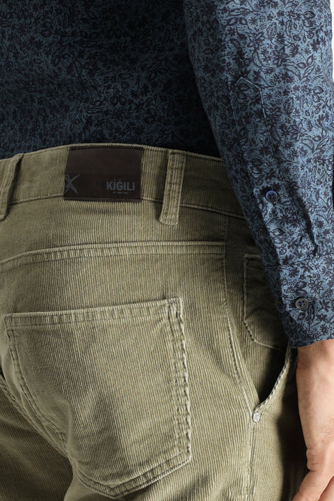 Açık Vizon 6 Drop Regular Fit Standart Kesim Likralı Kadife Pantolon