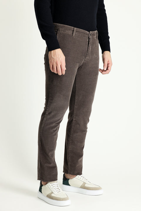 Orta Vizon 7 Drop Slim Fit Dar Kesim Likralı Kadife Pantolon