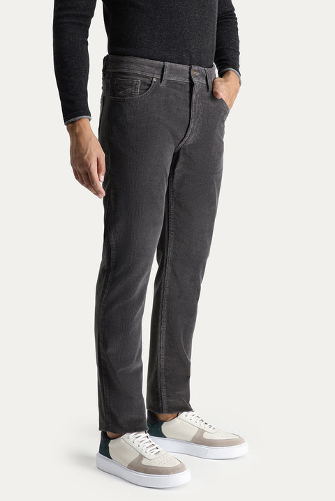 Orta Füme 7 Drop Slim Fit Dar Kesim Likralı Kadife Pantolon