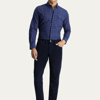 Orta Lacivert Slim Fit Dar Kesim Likralı Kadife Pantolon