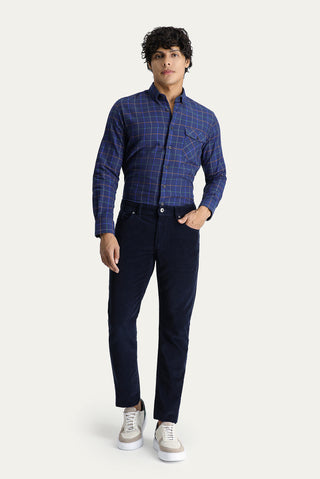  Orta Lacivert Slim Fit Dar Kesim Likralı Kadife Pantolon