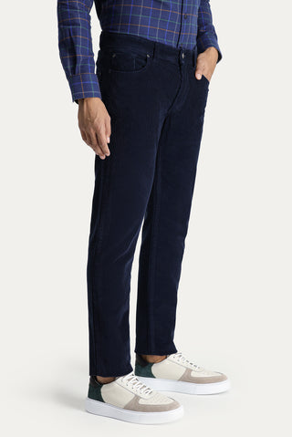  Orta Lacivert Slim Fit Dar Kesim Likralı Kadife Pantolon