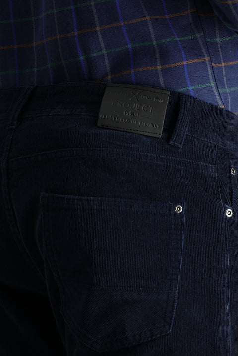 Orta Lacivert 7 Drop Slim Fit Dar Kesim Likralı Kadife Pantolon