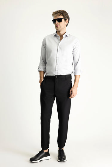 Siyah Slim Fit Dar Kesim Beli Lastikli Likralı Kanvas / Chino Pantolon