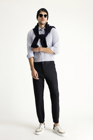  Koyu Lacivert Slim Fit Dar Kesim Beli Lastikli Likralı Kanvas / Chino Pantolon