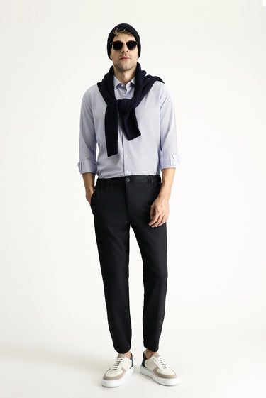  Koyu Lacivert Slim Fit Dar Kesim Beli Lastikli Likralı Kanvas / Chino Pantolon