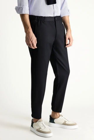  Koyu Lacivert Slim Fit Dar Kesim Beli Lastikli Likralı Kanvas / Chino Pantolon