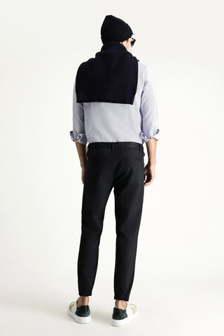  Koyu Lacivert Slim Fit Dar Kesim Beli Lastikli Likralı Kanvas / Chino Pantolon