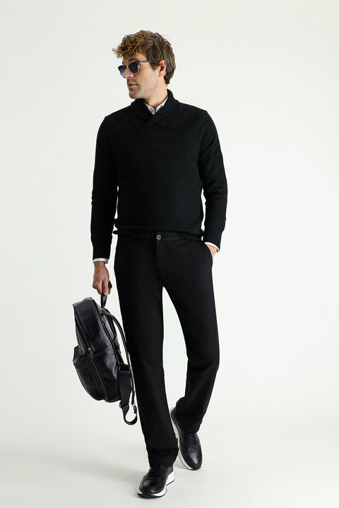 Siyah Regular Fit Standart Kesim Pamuk Kanvas / Chino Pantolon