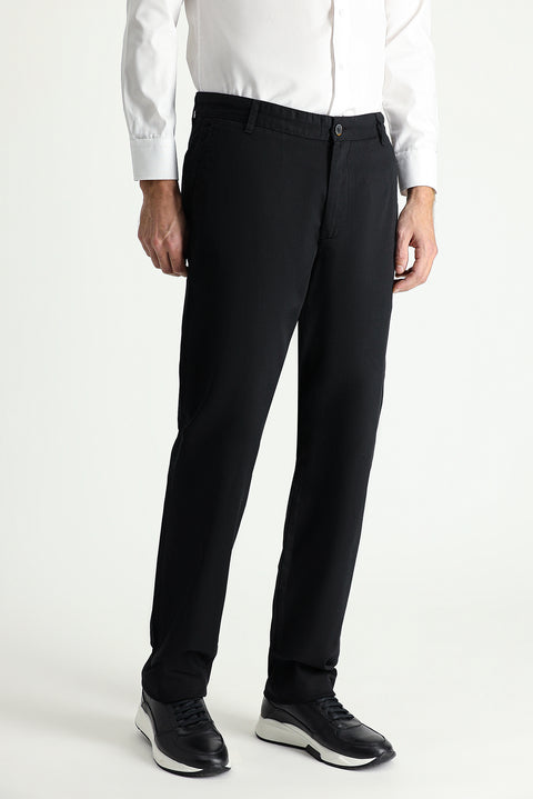 Siyah Regular Fit Standart Kesim Pamuk Kanvas / Chino Pantolon
