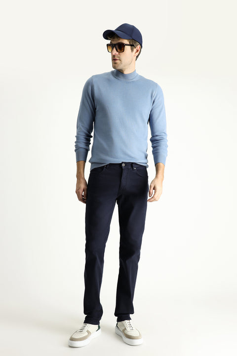 Koyu Lacivert 7 Drop Slim Fit Dar Kesim Likralı Kanvas / Chino Pantolon