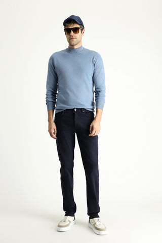 Koyu Lacivert 7 Drop Slim Fit Dar Kesim Likralı Kanvas / Chino Pantolon