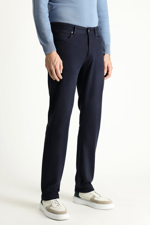 Koyu Lacivert 7 Drop Slim Fit Dar Kesim Likralı Kanvas / Chino Pantolon