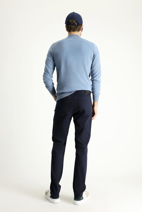 Koyu Lacivert 7 Drop Slim Fit Dar Kesim Likralı Kanvas / Chino Pantolon