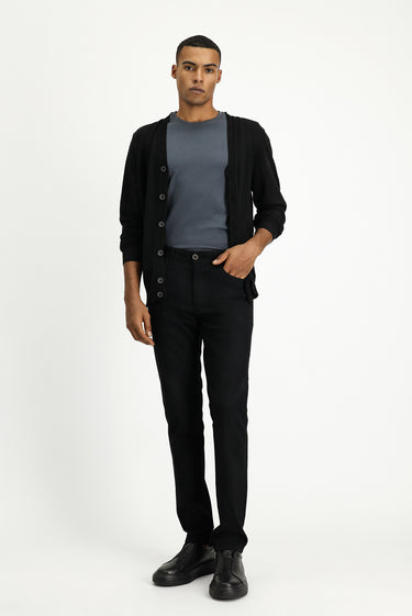 Siyah Regular Fit Likralı Kanvas / Chino Pantolon