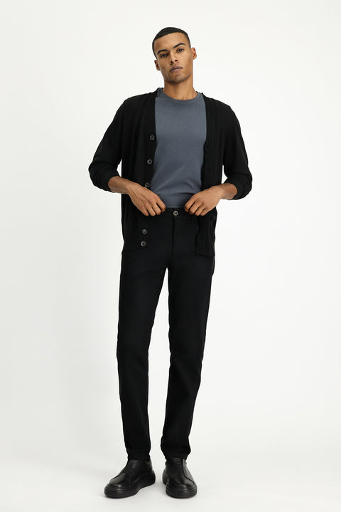 Siyah Regular Fit Standart Kesim Likralı Kanvas / Chino Pantolon
