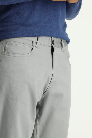Açık Gri Slim Fit Dar Kesim Likralı Kanvas / Chino Pantolon