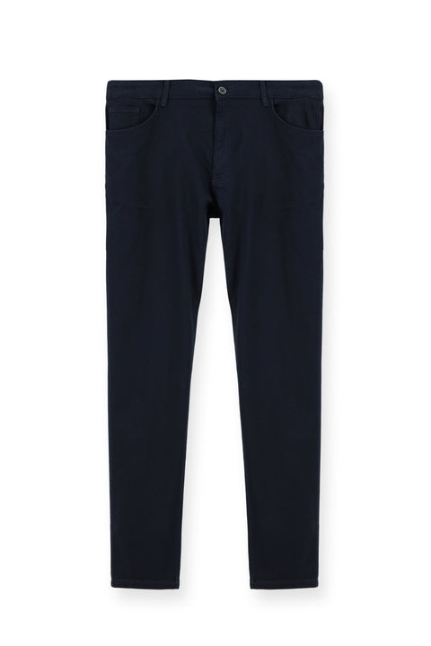 Mid Navy Regular Fit Standard Cut Lycra Canvas / Chino Trousers
