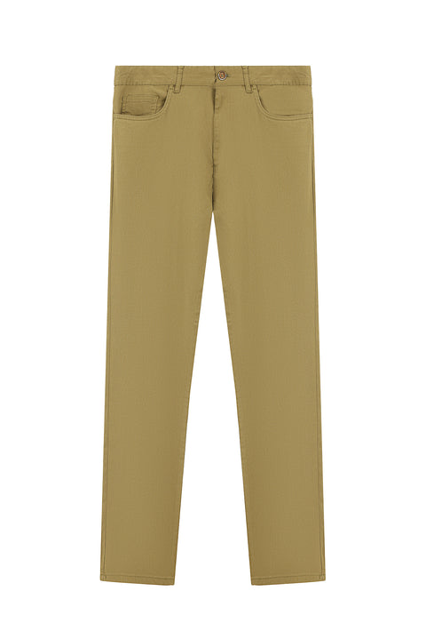 Koyu Bej Slim Fit Dar Kesim Likralı Kanvas / Chino Pantolon