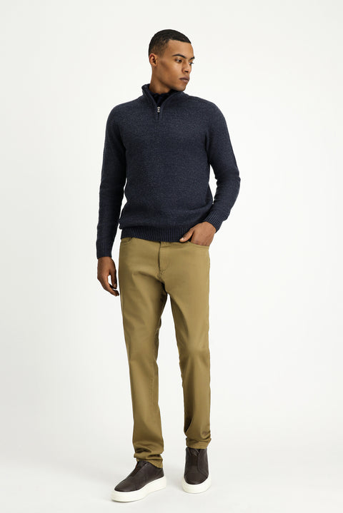 Dark Beige Regular Fit Standard Cut Lycra Canvas / Chino Trousers
