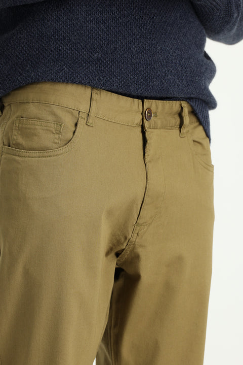 Koyu Bej Regular Fit Standart Kesim Likralı Kanvas / Chino Pantolon