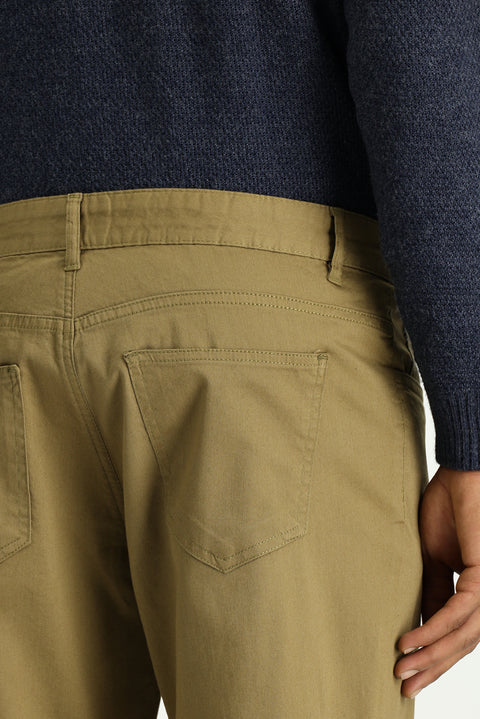 Koyu Bej Regular Fit Standart Kesim Likralı Kanvas / Chino Pantolon