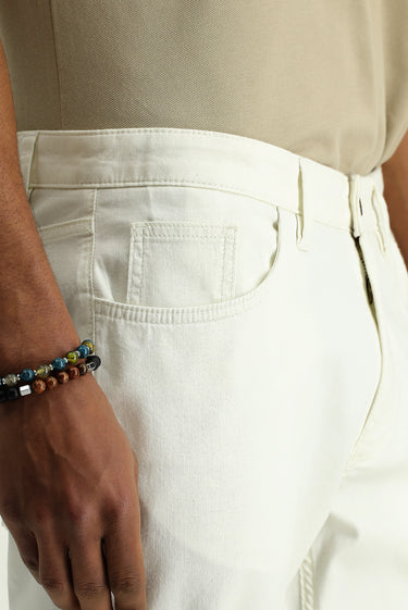 Kırık Beyaz 4 Drop Relaxed Fit Rahat Kesim Likralı Kanvas / Chino Pantolon