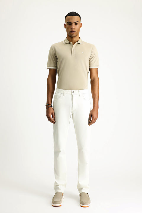 Kırık Beyaz 7 Drop Slim Fit Dar Kesim Likralı Kanvas / Chino Pantolon