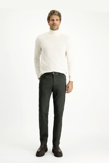  Koyu Haki Slim Fit Dar Kesim Likralı Kanvas / Chino Pantolon