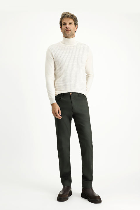 Koyu Haki Regular Fit Standart Kesim Likralı Kanvas / Chino Pantolon