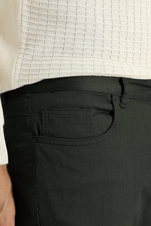 Dark Khaki 7 Drop Slim Fit Narrow Cut Lycra Canvas / Chino Pants