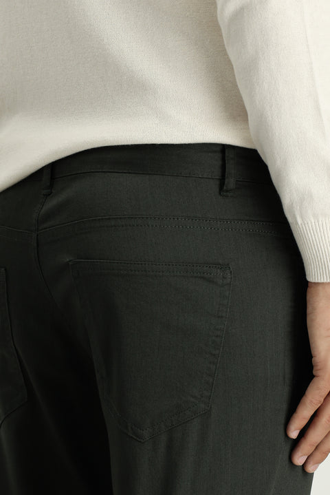 Dark Khaki 7 Drop Slim Fit Narrow Cut Lycra Canvas / Chino Pants