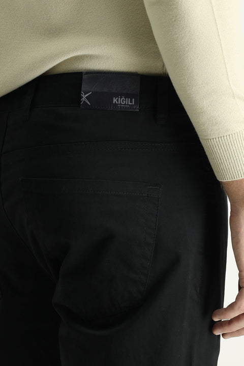 Siyah 6 Drop Regular Fit Standart Kesim Likralı Kanvas / Chino Pantolon