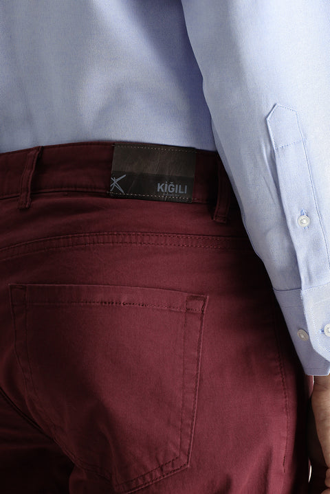 Açık Bordo 6 Drop Regular Fit Standart Kesim Likralı Kanvas / Chino Pantolon