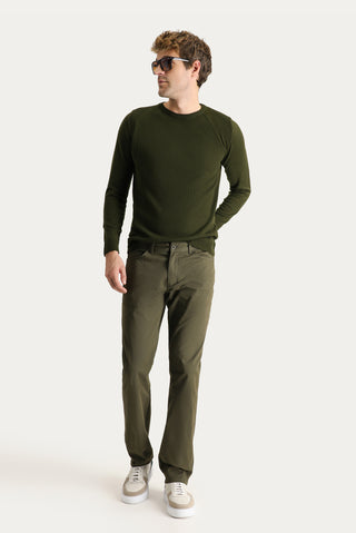  Yağ Yeşili-Olive 6 Drop Regular Fit Standart Kesim Likralı Kanvas / Chino Pantolon