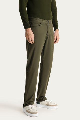  Yağ Yeşili-Olive 6 Drop Regular Fit Standart Kesim Likralı Kanvas / Chino Pantolon