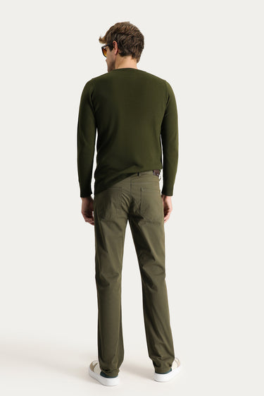 Yağ Yeşili-Olive Regular Fit Likralı Kanvas / Chino Pantolon