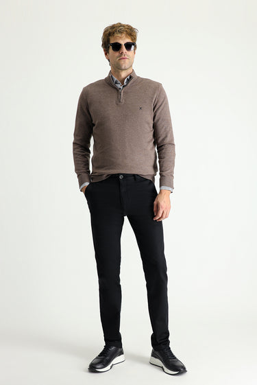 Siyah Regular Fit Likralı Kanvas / Chino Pantolon
