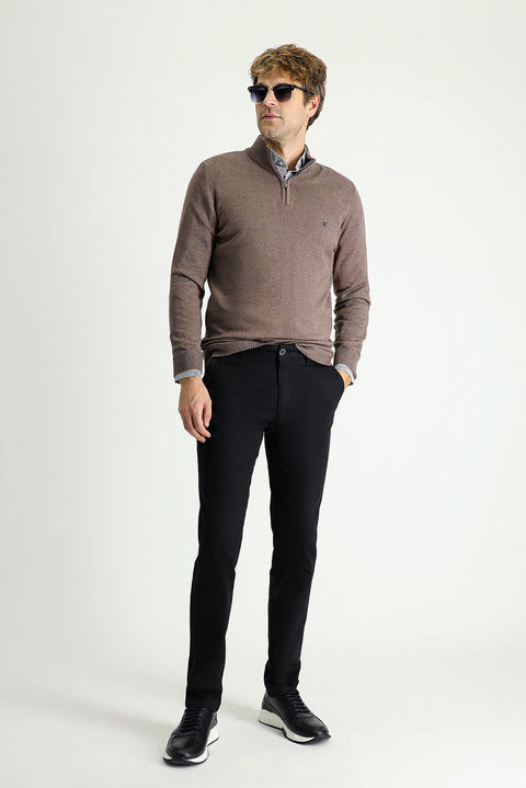 Siyah Relaxed Fit Rahat Kesim Likralı Kanvas / Chino Pantolon