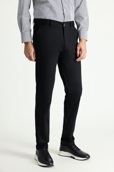Siyah Relaxed Fit Rahat Kesim Likralı Kanvas / Chino Pantolon