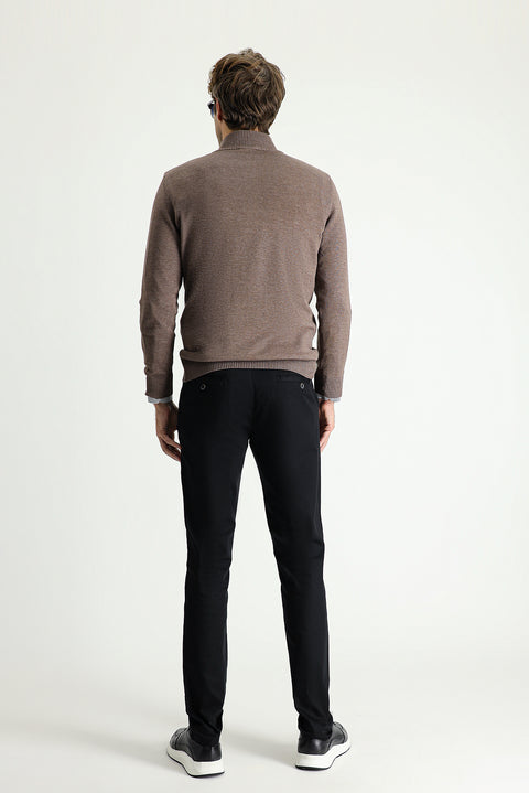 Siyah Regular Fit Standart Kesim Likralı Kanvas / Chino Pantolon