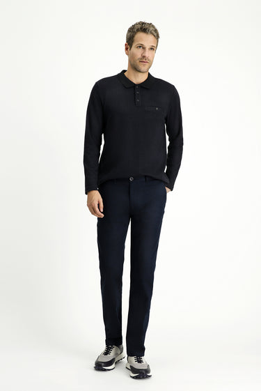 Orta Lacivert 6 Drop Regular Fit Standart Kesim Likralı Kanvas / Chino Pantolon