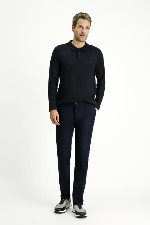 Orta Lacivert Regular Fit Standart Kesim Likralı Kanvas / Chino Pantolon