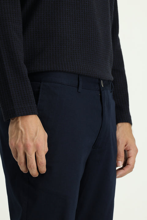 Orta Lacivert Regular Fit Standart Kesim Likralı Kanvas / Chino Pantolon