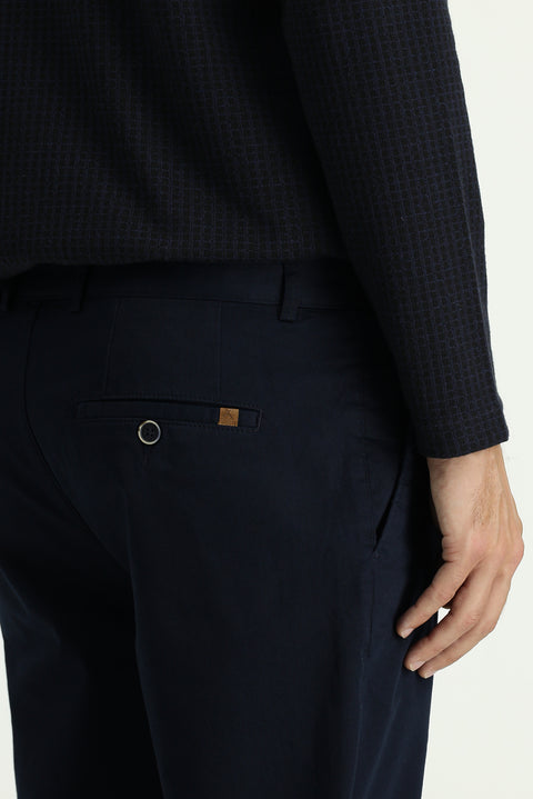 Orta Lacivert Regular Fit Standart Kesim Likralı Kanvas / Chino Pantolon